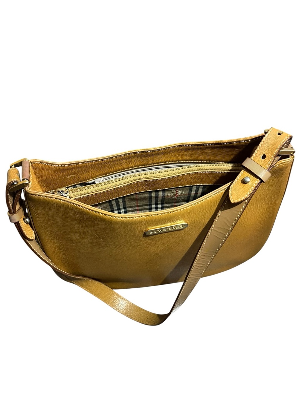 Burberry Leather Shoulder Hobo Bag With Nova Check Interior Authentic - Picture 6 of 17